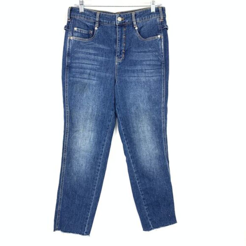 Anthropologie Pilcro High Rise Straight Crop Jean Blue Wash Raw Hem Womens Sz 29